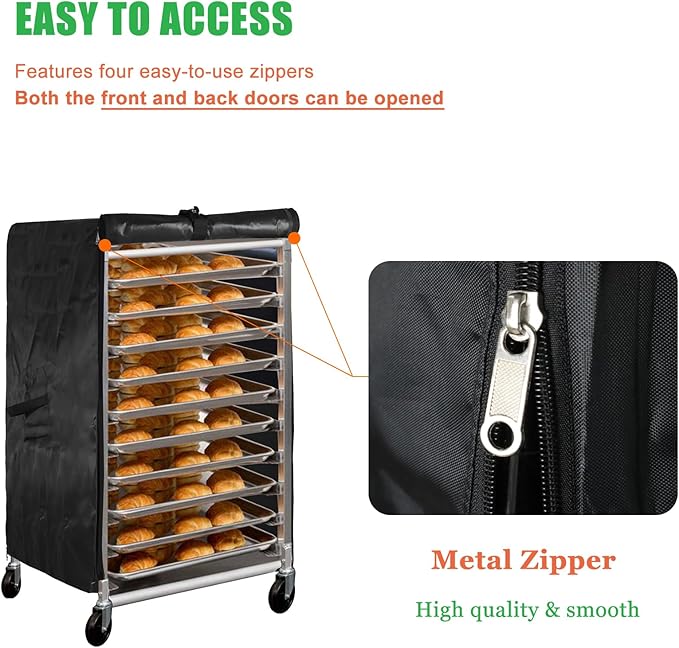 WOMACO Sheet Pan/Bun Pan Rack Cover Waterproof Bread Rack Cover with Vents &amp Convenient Handles 20-Tier Bakery Rack Covers with Zippers (10-Tier (23 W x 28 D x 33 H))