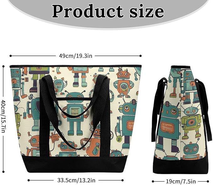 Insulated Shopping BagLarge Reusable Cooler Bags Cute Cartoon Robots Printed Foldable Shopping BagTravel Waterproof Shoulder Bag