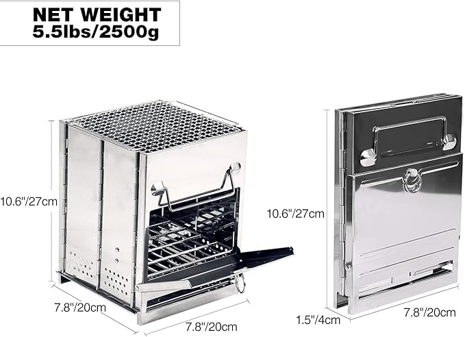 REDCAMP Wood Portable Burning Folding Camp Stove Stainless Steel Grid Collapsible Backpacking Stove Survival Rocket Stove for Hiking Outdoor Tent Camping Picnic BBQ Large