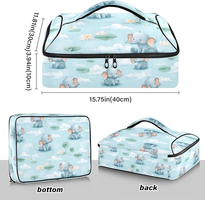 Casserole Carrier Cute ElephantsInsulated Casserole Carrier for Hot or Cold Food Thermal Lunch Tote for Potluck Parties Picnic Beach Fits 9 x 13 Inches Baking Dish