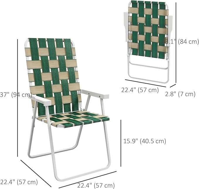 Outsunny Set of 2 Patio Folding Chairs Classic Outdoor Camping Chairs Portable Lawn Chair Set for Camping Garden Pool Beach Backyard with Armrests Green