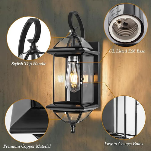 18 Large Black Copper Outdoor Wall Light Fixture Oil-Rubbed Blackened Bronze Vintage Outside Wall Mounted Porch Lamp Waterproof Exterior Sconce for Patio Garage Front Door (Bulb Not Included)