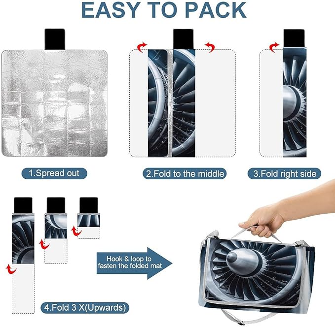 Jet Engine Beach BlanketPortable Waterproof Picnic Blanket58.3''x 58.3'' Extra Large Picnic Mat for BeachCamping Grass Lawn Park Accessorie for Festival BBQ
