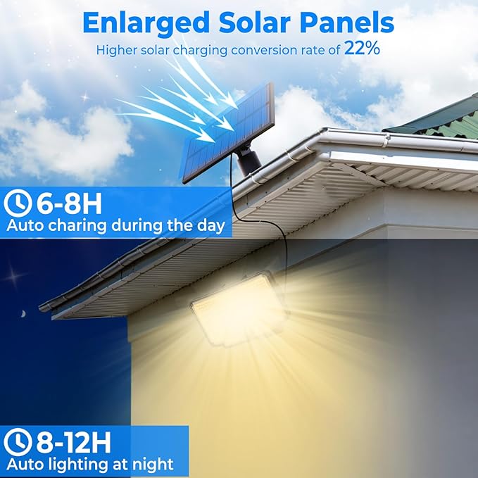 Peasur 2 Pack Solar Motion Lights Outdoor 318 LED Solar Security Light with 3 Modes IP65 Waterproof Powered Flood Lights for Outside Garden Patio Garage Yard Backyard Warm White