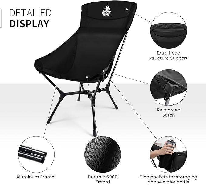 ONETIGRIS OasisFlex Camping ChairHigh Back Folding Chair with Carry BagGreat for CampingBeachPicnicParkLawnSports and Outdoor Events