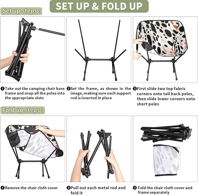 Honeybaby Folding Camping Chair Watercolor Cow Print Camping Chairs Lightweight Portable Chair Outdoor Foldable Chairs for Camping Travel Picnic Beach Hiking