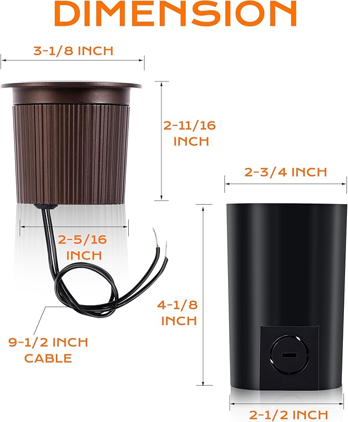 [6 Pack] CLOUDY BAY 9W LED Landscape Well Lights2700K/3000K/3500K/4000K/5000K SelectableLow Voltage 12V/24V Ground LightingWaterproof Outdoor In Ground Lights for UplightsBronze