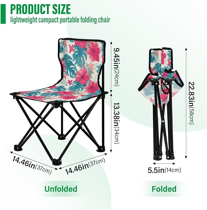 KLL Tropical Leaves Red Hibiscus Flowers Starfish Hawaiian Packable Beach Chairs Ultra-Lightweight Compact Folding Chair with Carrying Bag Outdoor Chairs for Outdoor Ice Fishing