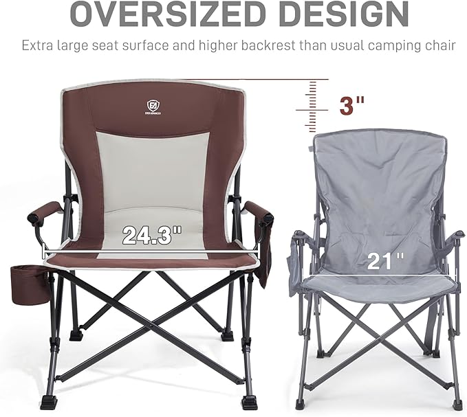 EVER ADVANCED Oversized Folding Camping Chair for Adults Heavy Duty Lawn Chair with Side Pockets Portable Collapsible Quad Chair for Outside Support Up to 500lbs Red