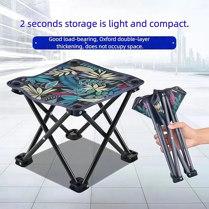 Ultra-Portable Folding Camping Stool – Mini Foldable Seat for Train Travel Queuing Fishing Hiking Gardening Art Students and Beach Use (Camouflage Yellow Trumpet 11 * 11 * 9in)