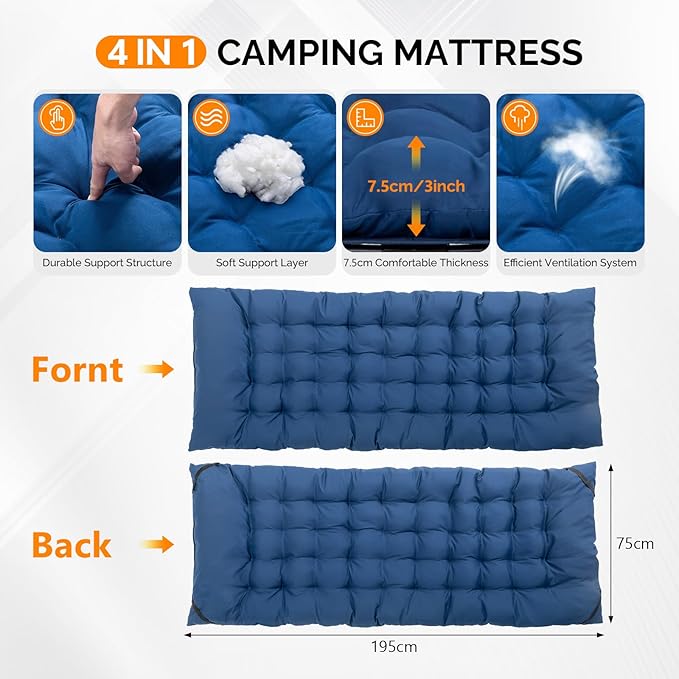 VINGLI Folding Camping Cot BedCamping Cots for Adults with Mattress Foldable Cots for Sleeping with Pillow 1200D Layer Oxford for for GuestTravelHiking-Blue 1P