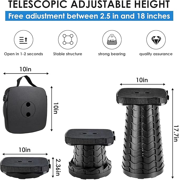 Collapsible Stool - Lightweight Folding Stool 485lbs Capacity Portable for Adults Camping Fishing Hiking Outdoor Travel