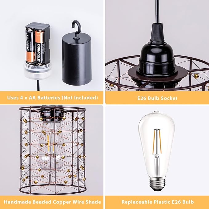 Battery Operated Hanging Outdoor Chandelier Battery Power 5′′×6′′ Pendant Light Gazebo Lights Outdoor 4 AA Batteries for Gazebo Pergola Porch Patio Indoor Outdoor Decor Lighting (2)