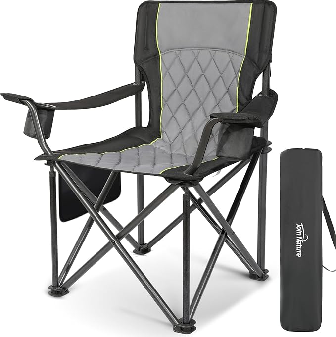 Outdoor Large Camping Chairs for Adults Heavy Duty Camp Chair Support 800lbs King Kong Folding Chairs with Padded and Pocket for Outside Sports Lawn Built Durable and Reliable Black