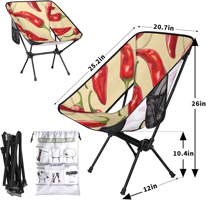 Honeybaby Folding Camping Chair Red Pepper Camping Chairs Lightweight Portable Chair Outdoor Foldable Chairs for Camping Travel Picnic Beach Hiking