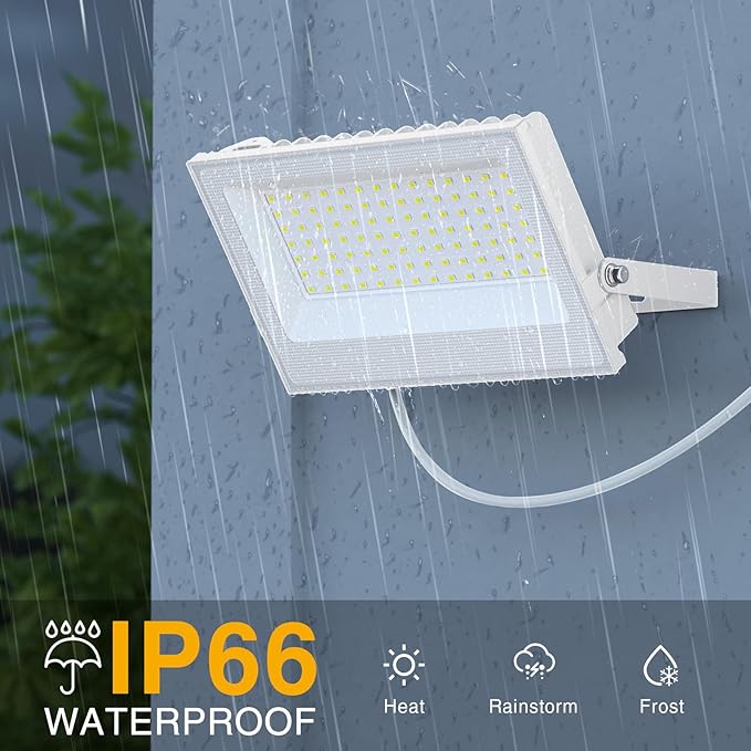 Onforu 120W Flood Lights Outdoor12000lm White LED Work Light with Plug 6500K Daylight White LED Flood Lighting IP66 Waterproof Security Yard Lights for Yard Garage Stadium 2 Pack