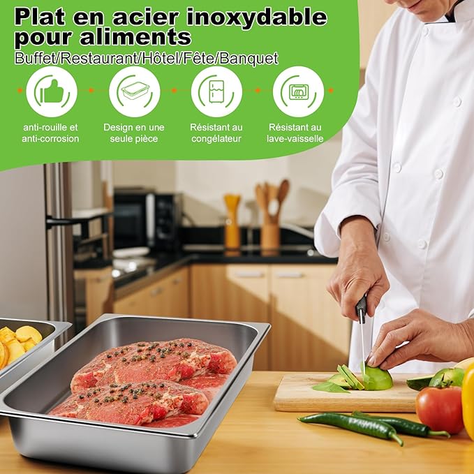 4 Pack Stainless Steel Hotel Pan 1/1 Full Size x 4 Deep Steam Table PAN 0.8 mm Thick with Lid Anti Jam PAN Stainless Steel Steamer 20.8 x 12.8 x 4 inch for Hotel Restaurant Buffet