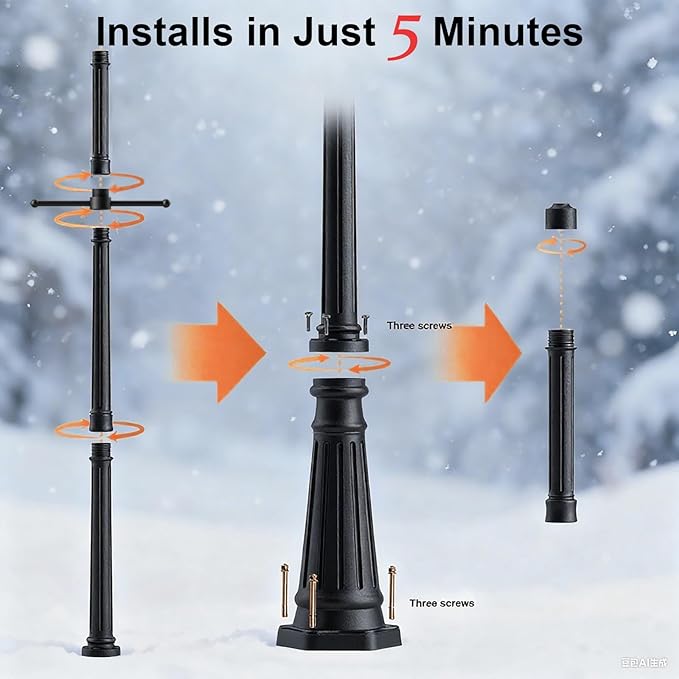 Universal Outdoor Post Light Pole with Hanging Arm Black Cast Aluminum Pole with 2.36 Fitter Mount 76in Tall Traditional Street Light Lamp Post for Pathway Driveway Parking Yard Lighting