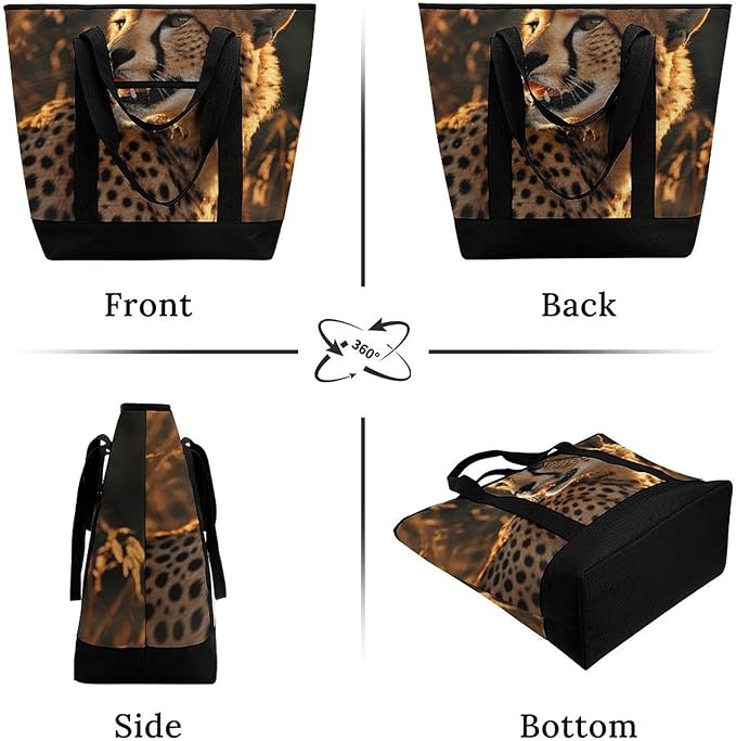 Insulated Shopping BagLarge Reusable Cooler Bags Cheetah Printed Foldable Shopping BagTravel Waterproof Shoulder Bag