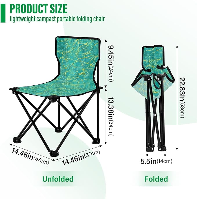 KLL Yellow Lines Turquoise Compact Camping Chairs Lightweight Portable Chair Includes Carry Bag Ice Fishing Chair for Camping Camp