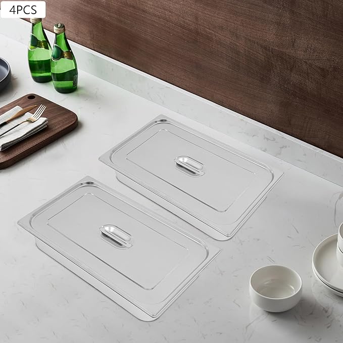 Food Pan with Lid 4-Pack Stainless Steel Steam Table Pans 4 Inch Deep 0.8mm Thick Anti-Jam Commercial Food Pan with Lids for Buffet Catering Restaurant Hotel Party &amp Home Kitchen Storage