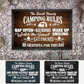 Personalized Camping Rules Welcome Doormat - Custom Family Name and RV Door Mat Accessories for Inside Outside Funny Campsite Decorations for Travel Trailers Style 01