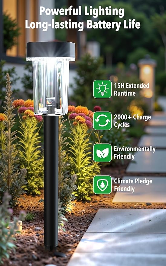 Solar Pathway Lights Outdoor 12 Pack - IP55 Waterproof Solar Powered Garden Lights 6000K Cold White LED Auto On/Off Outdoor Solar Lights for Yard Driveway Patio Decor Landscape Lighting