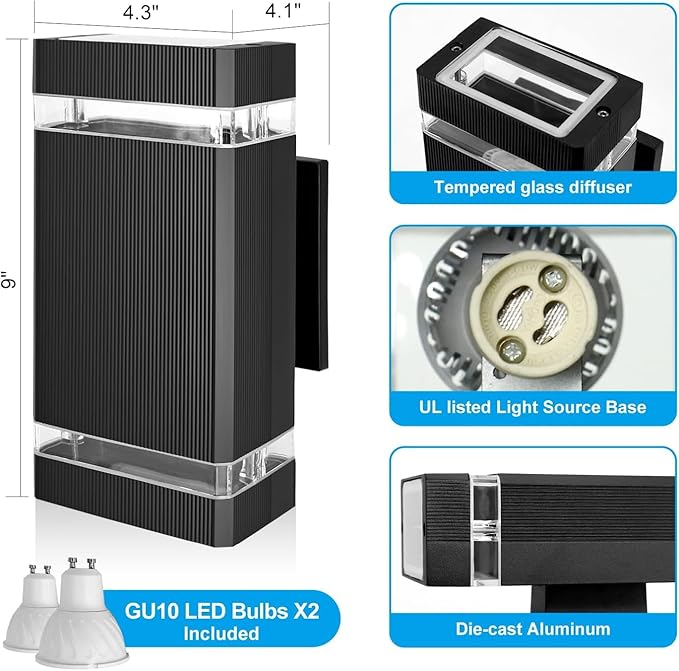 Dusk to Dawn Outdoor Wall Light Modern Up Down LED Wall Sconce Aluminum Waterproof Exterior Lighting Fixture Porch Lights for House Patio Sensor ETL