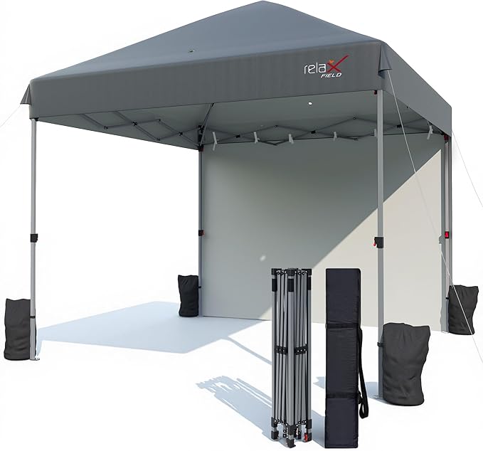 10x10 Outdoor Folding Canopy Tent with 1 Sidewall Easy Up Outdoor Shelter with One Person Set Up Center Lock Portable Patio Screen Tent for Camping Party Beach and Picnic Grey