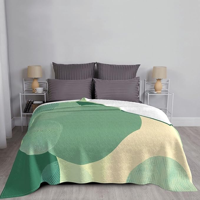 Green dots Soft Fleece Blanket 60 * 50 inch Soft Sofa Blanket Suitable for Sofa Camping Travel Night Cover Blanket