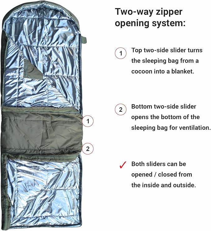 Derby XXL -20°F Extreme Cold Weather Sleeping Bag (0°F Comfort) – Big &amp Tall Adults 94x35 Waterproof Military Grade. OD Green Winter Tactical Sleeping Bag for Hunting Survival – Made in Ukraine