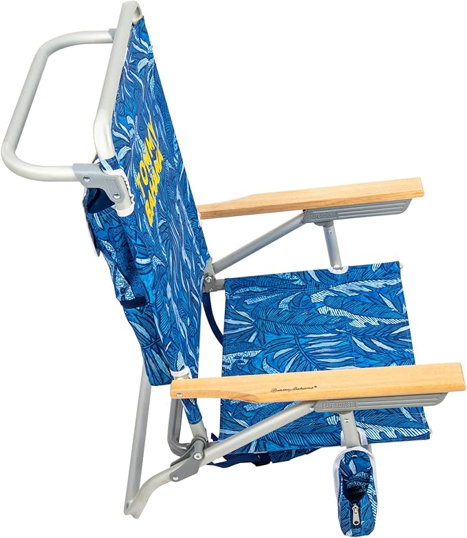 Tommy Bahama 2-Pack 5-Position Classic Lay Flat Backpack Beach Chair with Cooler and Cup Holder Portable Folding Beach Chair for Tanning Blue Tropical Leaves
