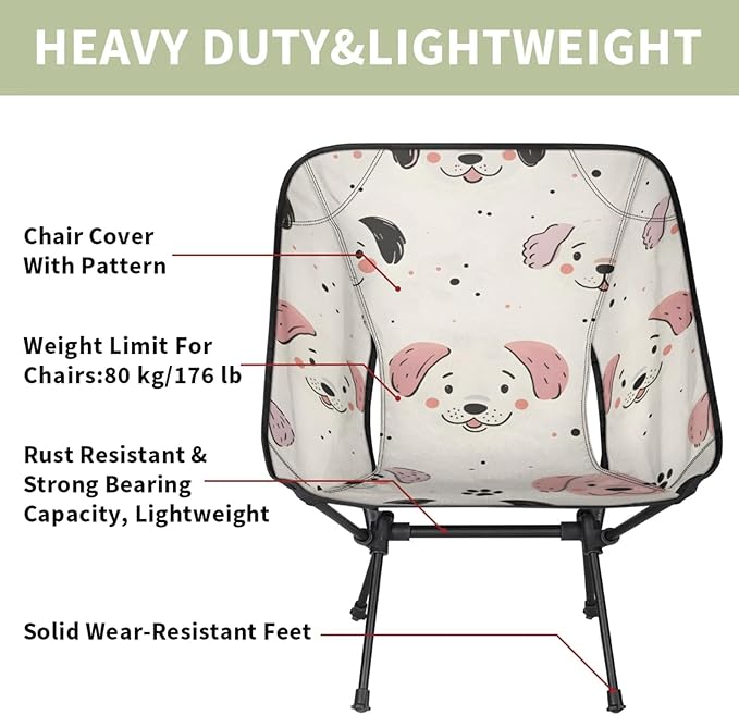 Honeybaby Folding Camping Chair Dogs Cute Paw Print Camping Chairs Lightweight Portable Chair Outdoor Foldable Chairs for Camping Travel Picnic Beach Hiking