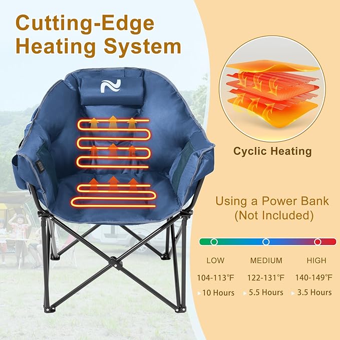 Slsy Heated Camping Chair Oversized Outdoor Portable Heated Folding Chair Heavy Duty 500 lbs Support Padded Seat for Outdoor Sports Camping Patio and Picnics(Celadon)