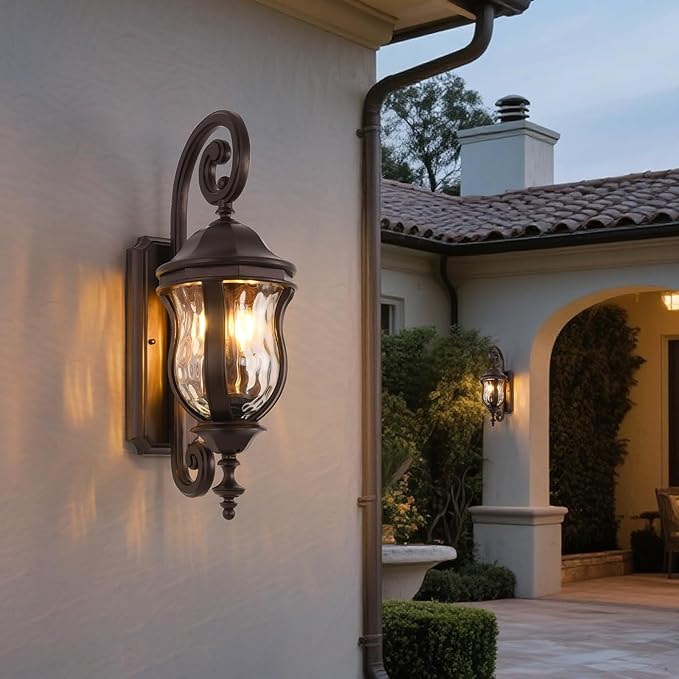Outdoor Wall Sconces Brown Outdoor Porch Lights 22.8 H Large Exterior Wall Lanterns Waterproof Exterior Lighting Fixtures with Water Glass for Patio Garage Doorway