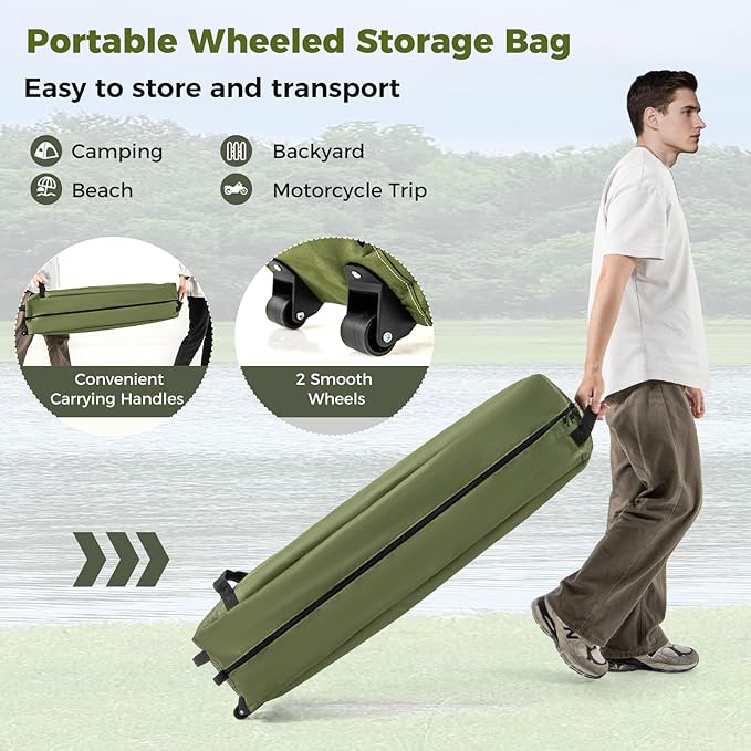 GYMAX 2-Person Camping Cot Tent Foldable Off-Ground Cot Bed Combo with Portable Wheeled Bag Waterproof Rainfly 2 Mesh Doors &amp Skylight Roof for Adults Hiking Backpacking Outdoor