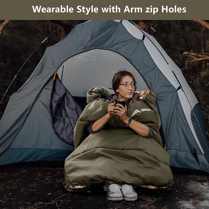 BISINNA Flannel XXL Sleeping bag (90.55x39.37) Wearable Sleeping Bag for Alults 3 Season with Pillow Compressdin Sack for Hiking Camping Backpacking Outdoor