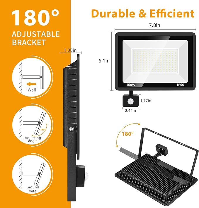 2 Pack 150W LED Motion Sensor Flood Light 5000K Daylight IP66 Waterproof 17000 Lumens Outdoor Security Dusk to Dawn Light for Garage Front Porch Barn