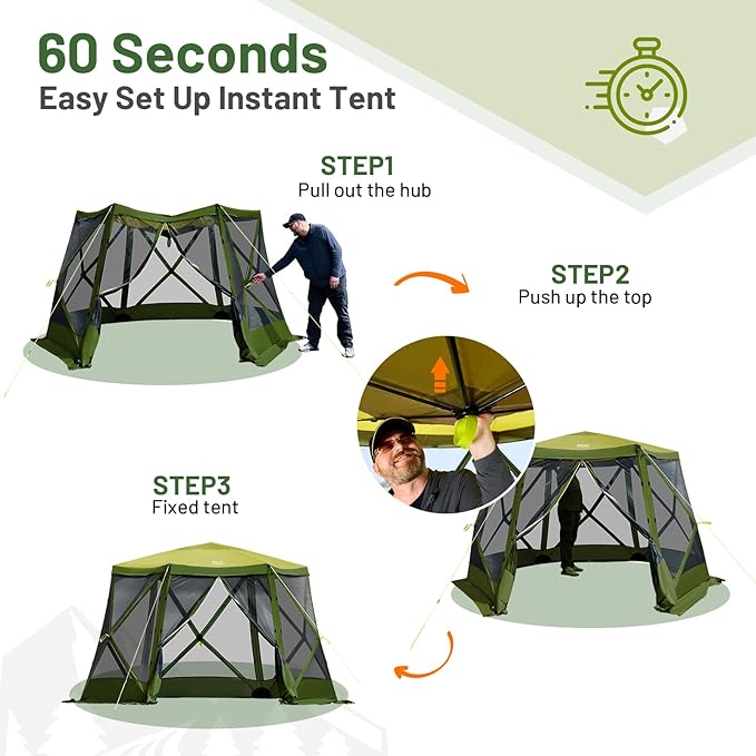 TIMBER RIDGE Easy Pop Up Gazebo Canopy Tent for Camping 11.5 X 9.8 Ft Portable Instant Screenhouse Pop Up Screened in Canopy with Netting for Backyard Patio Outdoor Tailgating Picnics Green