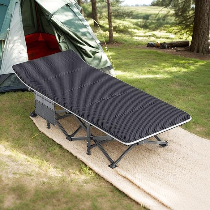 ATORPOK Camping Cot for Adults with Cushion Comfortable Tent Folding Cot for Sleeping Lightweight Folding Bed with Carry Bag Supports 450 lbs