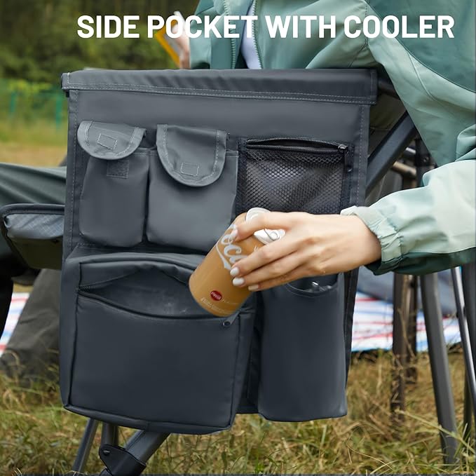 TIMBER RIDGE Oversized Folding Camping Chair High Back Heavy Duty for Adults Support up to 500lbs with Cup Holder Side Pocket Cooler Bag 2 Pack