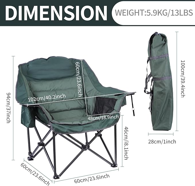 Heated Camping Chair Heated Chair Heated Camping Chairs for Adults Oversized Camping Chair XL Padded Chair with Cooler Cupholder &amp Carry Bag Heavy Duty for Outdoor Activities (2 Pack)