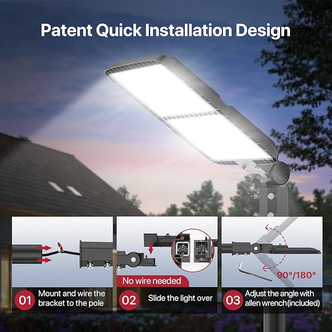 LED Parking Lot Light 300W 2Pack Commercial Outdoor Area Lighting with Dusk to Dawn Photocell Super Bright LED Shoebox Light 5000K 36000LM Slipfitter Mount for Parking Lot|Warehouse|Roadways 2 Pack