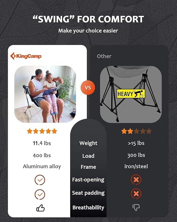 KingCamp Hammock Chair with Footrest – Heavy Duty Swinging Rocking Camping Chairs for Adults up to 400lbs Folding Portable Oversized Rocker with Cup Holder &amp Pillow for Outdoor Beach Lawn RV Spor