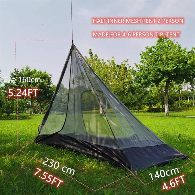 Ultralight Half Mesh Tent for Tipi Hot Tent 1-2 Person Mesh Camping