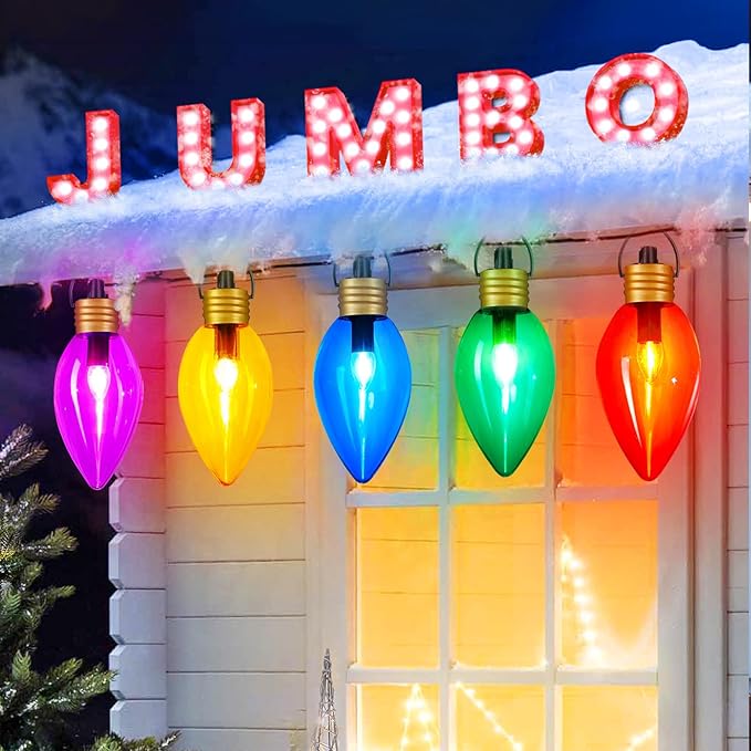 Super Jumbo C9 Christmas Pathway Lights - 11FT 5 LED Jumbo Christma Walkway Light Multicolor Christmas Decoration Outside Waterproof Giant Christma Lights Outdoor Decoration for Yard Holiday Lawn