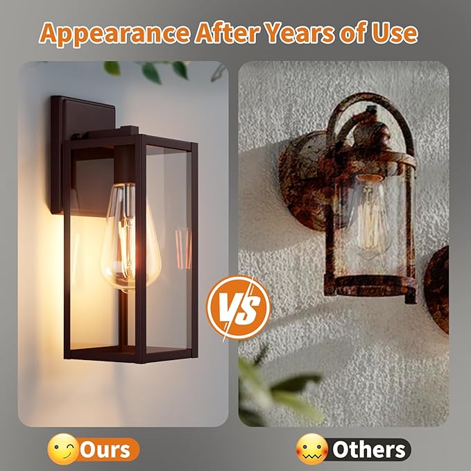 2 Pack 15'' Oil Rubbed Bronze Outdoor Front Porch Lights for Outside Large Exterior Lighting Fixtures Wall Mount for House Wall Sconce Lamp Waterproof Lantern Coach Lights for Garage