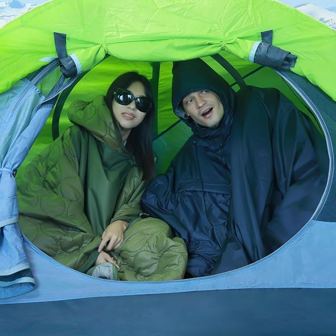 Sleeping Bag for Adult Wearable Blanket Insulated Poncho Hooded Sleepingbag Quilt for Winter Camping Hiking Sports