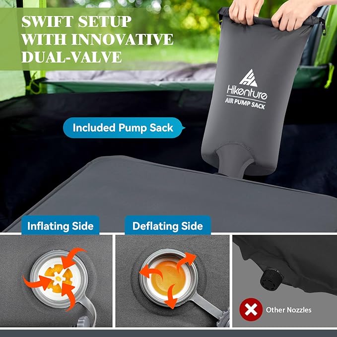 Hikenture Extra Thick Double Self Inflating Sleeping Pad 9.5 R Camping Mattress 2 Person Inflatable Foam Camping Pad with Pump Sack Portable 4 in Thickness Comfort Plus Camping Mat for 4-Season