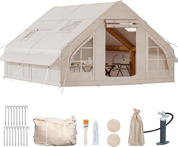YITAHOME Inflatable Camping Tents 8 Person Blow Up Hot Tent with Pump and Stove Jack Easy Setup with Explosion Proof Valve Waterproof Oxford Air Glamping for Camping